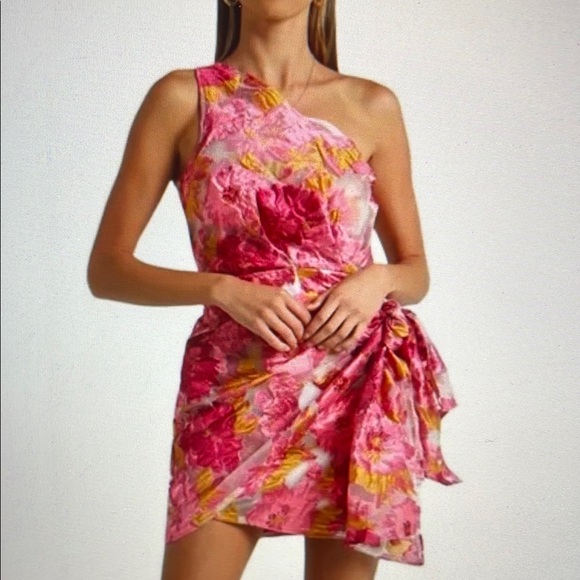 Showpo NWT Hailey Floral Pink One-Shoulder Dress sz 0 - Picture 1 of 8
